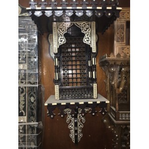 Antique Egyptian Wood Wall Console, Hand Work Arabisque (80x42 cm)   323222847927